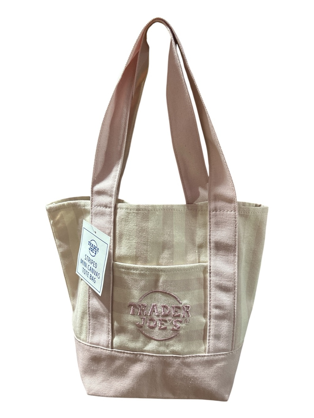 Pink and Cream Striped Mini Canvas Tote Bag